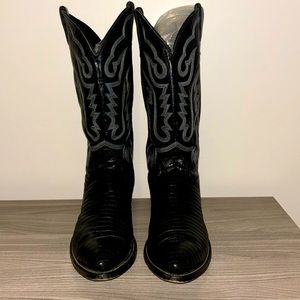 Men’s Justin Vintage Black Lizard and Black Leather 11D like new sharp toe